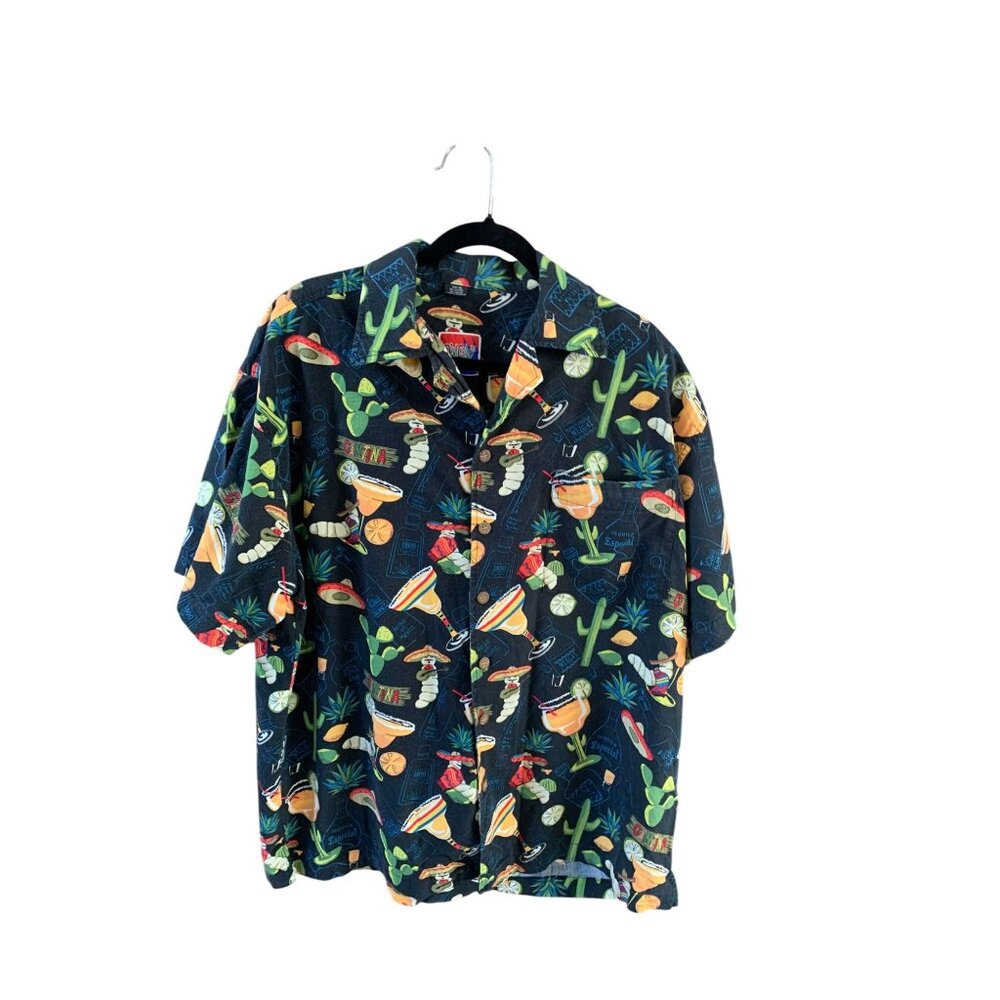Dem Crazy Mens Size XL Button Up Short Sleeve Shirt Especial Tequila Cantina Pri